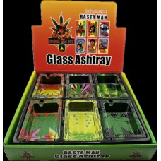 Glass Ashtray Square Rasta Mix Design 6ct 